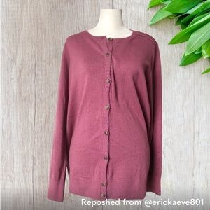 L.L. Bean cotton/cashmere button front cardigan size large cranberry